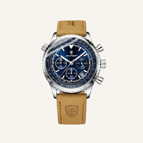 Mens Chronograph Leather Watch - Bellatour Blue