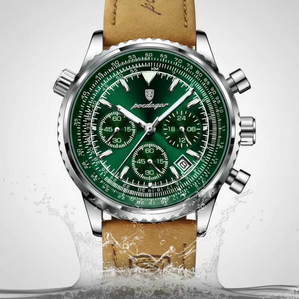 Mens Chronograph Leather Watch - Bellatour Green