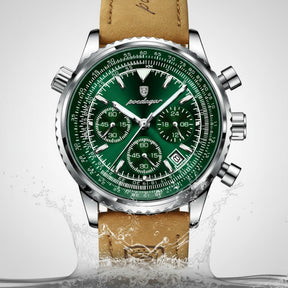 Mens Chronograph Leather Watch - Bellatour Green