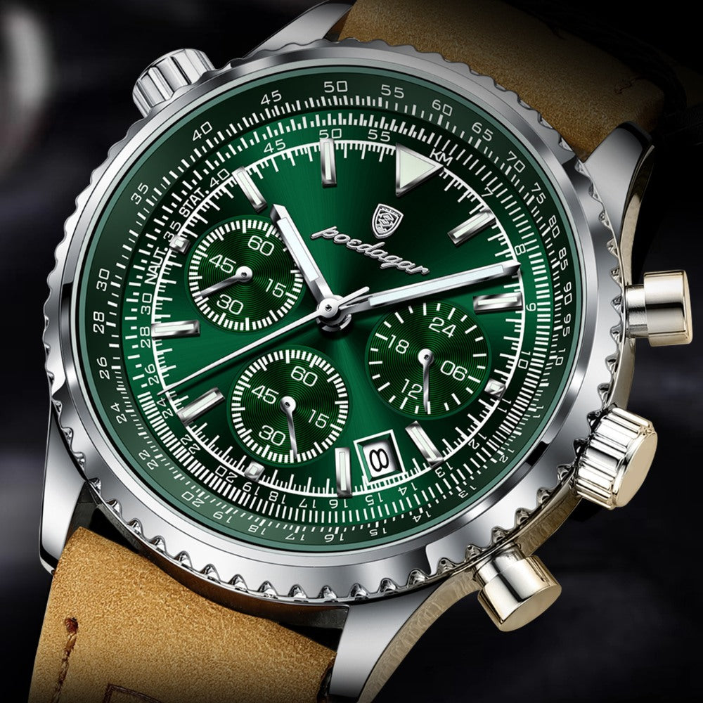Mens Chronograph Leather Watch - Bellatour Green