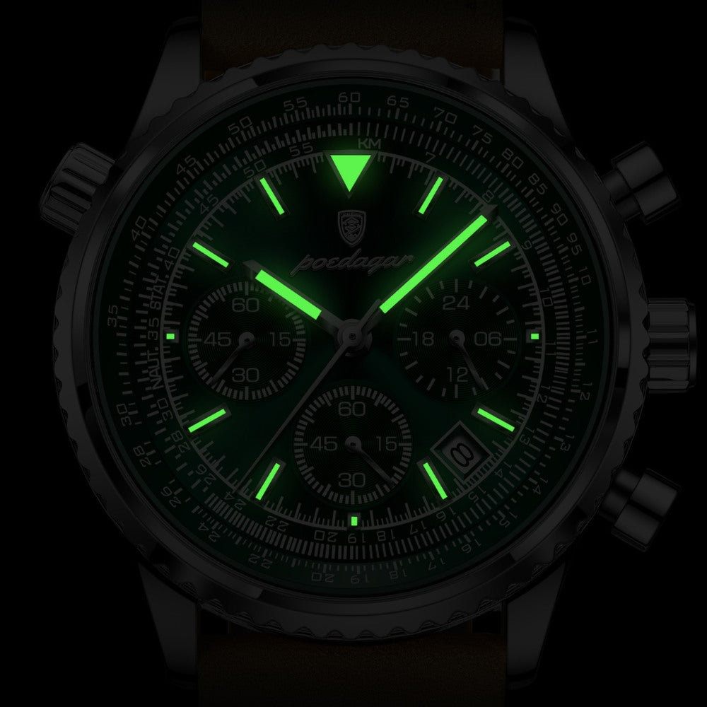 Mens Chronograph Leather Watch - Bellatour Green