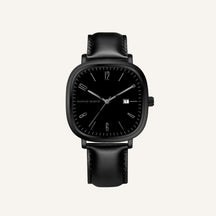 Mens Retro Leather Watch - Outline Black