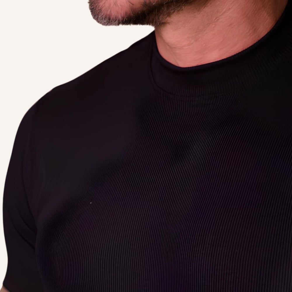 Mens Ribbed High Neck T-Shirt Clarence Black